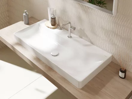 Hansgrohe Xelu Q Pultra ültetett kerámia mosdó 100x48 cm, csapfurattal és túlfolyó nélkül, SmartClean 61039450