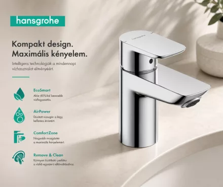 Hansgrohe Neovis Q egykaros mosdócsaptelep 70 push-open lefolyógarnitúrával, króm kivitelben.