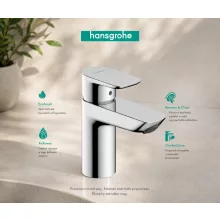 Hansgrohe Neovis Q egykaros mosdócsaptelep 100 push-open lefolyógarnitúrával, króm kivitelben.