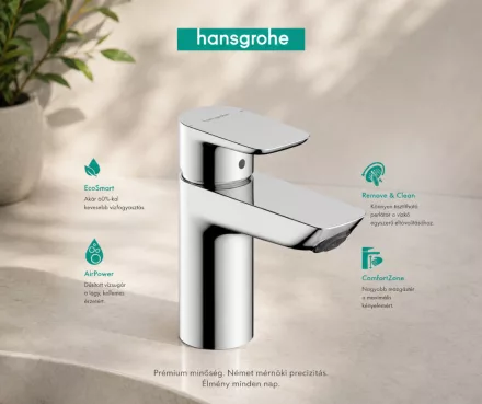 Hansgrohe Neovis Q egykaros mosdócsaptelep 100 lefolyógarnitúra nélkül, króm kivitelben.
