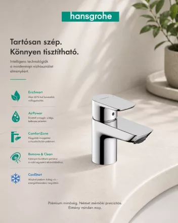 Hansgrohe Neovis Q hidegindítású egykaros mosdócsaptelep 70 push-open lefolyógarnitúrával, króm kivitelben.