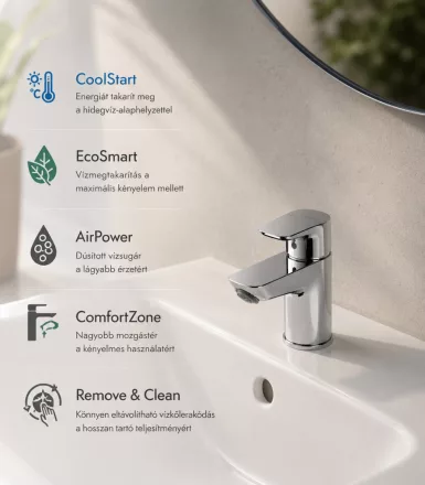 Hansgrohe Neovis Q hidegindítású egykaros mosdócsaptelep 70 fém push-open lefolyógarnitúrával, króm kivitelben.