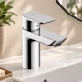 Hansgrohe Neovis Q 100 CoolStart egykaros mosdócsaptelep fém push-open lefolyógarnitúrával, króm, 71357000