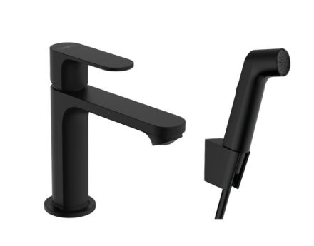 Hansgrohe Rebris S mosdócsaptelep bidé kézizuhannyal és 160 cm-es zuhanytömlővel, matt fekete 72215670