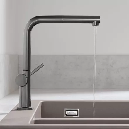 Hansgrohe Talis M54 egykaros konyhai csaptelep 270 kihúzható zuhanyfejjel, szálcsiszolt fekete/króm 72809340