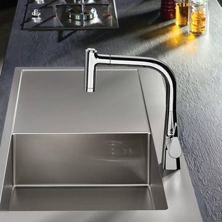 Hansgrohe Metris M71 króm konyhai csaptelep 220, kihúzható zuhanyfejjel 73800000