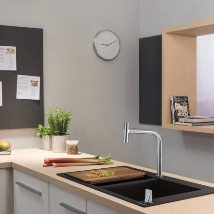 Hansgrohe Metris Select M71 2-lyukú króm konyhai csaptelep, kihúzható kifolyóval 73818000