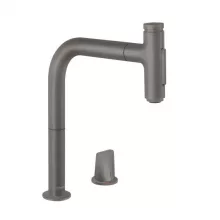   Hansgrohe Metris Select M71 2-lyukú szálcsiszolt fekete/króm konyhai csaptelep, kihúzható kifolyóval 73818340