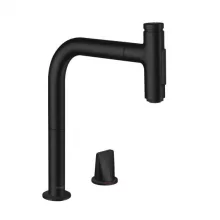   Hansgrohe Metris Select M71 2-lyukú matt fekete konyhai csaptelep, kihúzható kifolyóval 73818670
