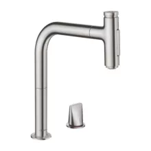   Hansgrohe Metris Select M71 2-lyukú rozsdamentes acél hatású konyhai csaptelep, kihúzható kifolyóval 73818800