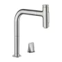 Hansgrohe Metris Select M71 2-lyukú rozsdamentes acél hatású konyhai csaptelep, kihúzható kifolyóval 73818800