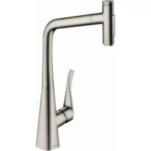   Hansgrohe Metris Select M71 rozsdamentes acél hatású konyhai csaptelep 320, kihúzható zuhanyfejjel 73820800
