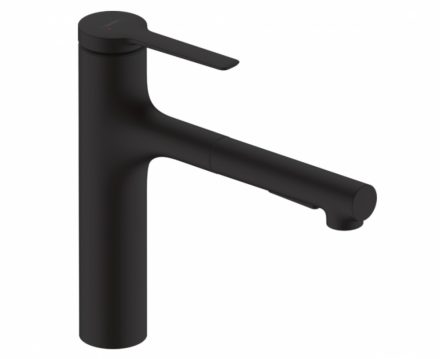 Hansgrohe Zesis M33 álló konyhai csaptelep, kihúzható kifolyóval 2 jet és sBox light, matt fekete 74804670