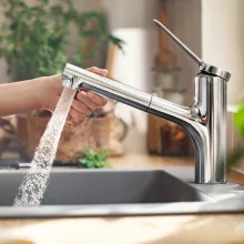   Hansgrohe Zesis M33 egykaros konyhai csaptelep kihúzható zuhanyfejjel, króm 74821000