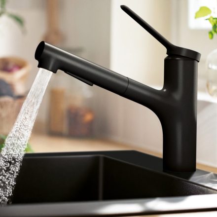 Hansgrohe Zesis M33 egykaros konyhai csaptelep kihúzható zuhanyfejjel, matt fekete 74821670