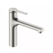   Hansgrohe Zesis M33 egykaros konyhai csaptelep kihúzható fém zuhanyfejjel, rozsdamentes acél hatású 74822800