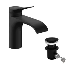   Hansgrohe Vivenis egykaros hidegindítású mosdó csaptelep 80 automata lefolyógarnitúrával, matt fekete 75014670