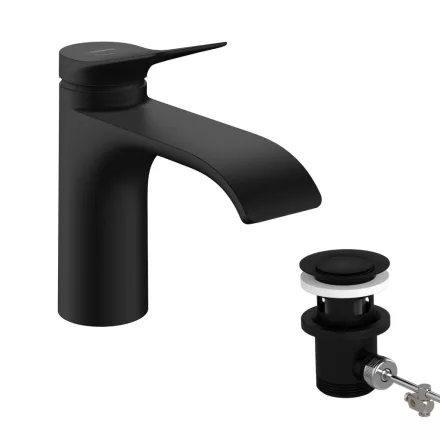 Hansgrohe Vivenis egykaros hidegindítású mosdó csaptelep 80 automata lefolyógarnitúrával, matt fekete 75014670