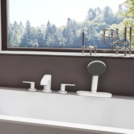 Hansgrohe Vivenis 4 lyukú, peremre szerelhető kádcsaptelep sBox-szal, matt fehér 75444700