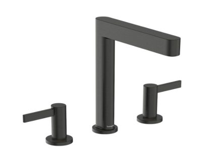 Hansgrohe Finoris 3 lyukú mosdócsaptelep 160, push-open lefolyógarnitúrával, szálcsiszolt fekete/króm 76034340