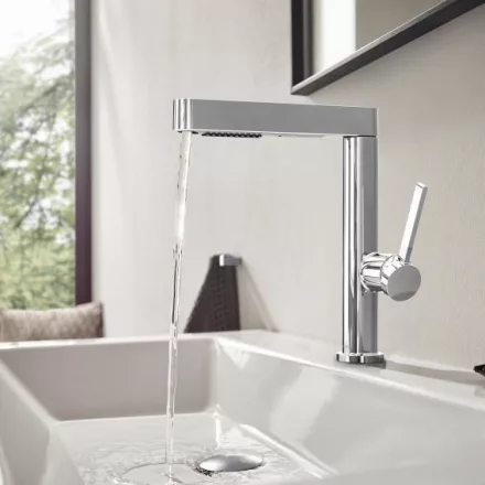 Hansgrohe Finoris mosdócsaptelep 230, kihúzható kifolyóval, lefolyógarnitúrával króm 76063000