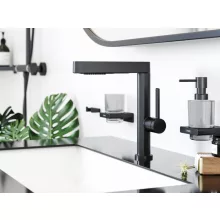   Hansgrohe Finoris mosdócsaptelep 230, kihúzható kifolyóval, lefolyógarnitúrával matt fekete 76063670