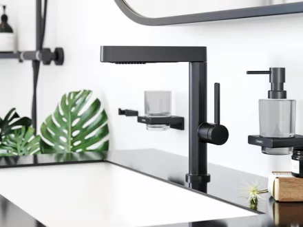 Hansgrohe Finoris mosdócsaptelep 230, kihúzható kifolyóval, lefolyógarnitúrával matt fekete 76063670