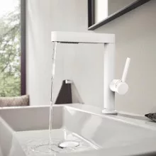   Hansgrohe Finoris mosdócsaptelep 230, kihúzható kifolyóval, lefolyógarnitúrával matt fehér 76063700
