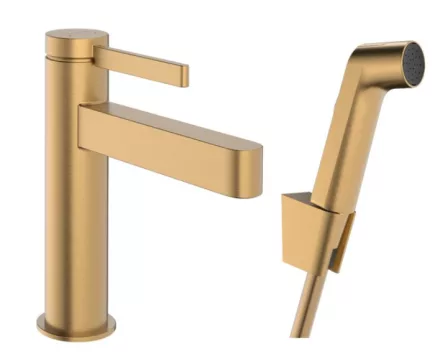 Hansgrohe Finoris mosdócsaptelep 110 bidé kézizuhannyal és zuhanytömlővel, szálcsiszolt bronz 76210140