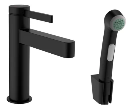 Hansgrohe Finoris mosdócsaptelep 110, bidé kézizuhannyal és zuhanytömlővel, matt fekete 76210670