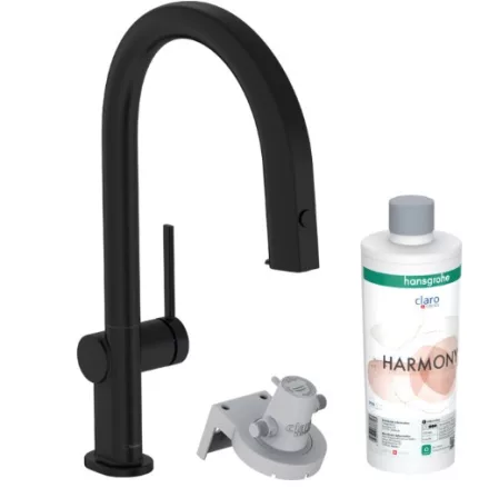 Hansgrohe Aqittura M91 Vízszűrős konyhai csaptelep 210, kihúzható zuhanyfejjel és indítókészlettel, matt fekete 76801670