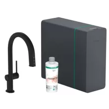   Hansgrohe Aqittura M91 Vízszűrős konyhai csaptelep és szódakészítő rendszer 210, sBox-al és kihúzható zuhanyfejjel, matt fekete 76836670