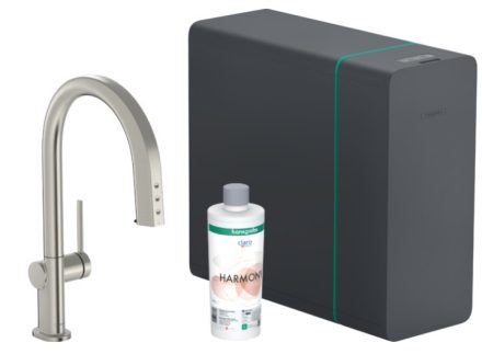 Hansgrohe Aqittura M91 Vízszűrős konyhai csaptelep és szódakészítő rendszer 210, sBox-al és kihúzható zuhanyfejjel, rozsdamentes acél hatású 76836800
