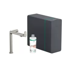   Hansgrohe Aqittura M91 vízszűrős rozsdamentes acél hatású konyhai csaptelep és szódakészítő rendszer 240, kihúzható zuhanyfejjel, 1jet, sBox 76837800
