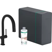   Hansgrohe Aqittura M91 Vízszűrős konyhai csaptelep kihúzható zuhanyfejjel és szódakészítő rendszer, matt fekete 76838670