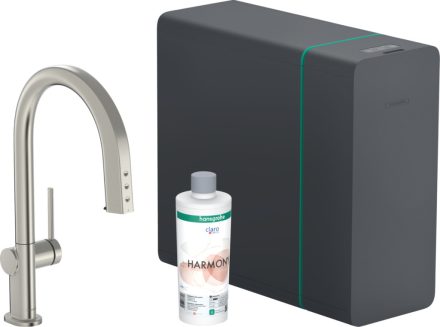 Hansgrohe Aqittura M91 Vízszűrős konyhai csaptelep kihúzható zuhanyfejjel és szódakészítő rendszer, rozsdamentes acél 76838800