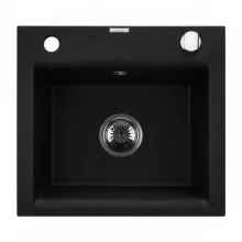   Invena Tesalia egymedencés gránit mosogató 44x48 cm leeresztővel, króm/fekete AZ-01-041-B