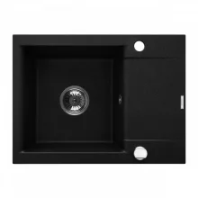   Invena Tesalia egymedencés gránit mosogató keskeny csepegtetővel 59x44 cm, króm/fekete AZ-01-042-B