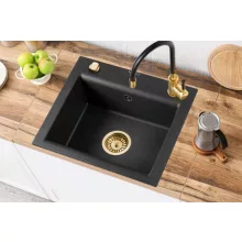   Invena Tesalia egymedencés gránit mosogató csepegtető nélkül 44x48 cm, fekete/arany AZ-01-Z41-B