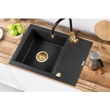   Invena Tesalia egymedencés gránit mosogató keskeny csepegtetővel 59x44 cm, fekete/arany AZ-01-Z42-B