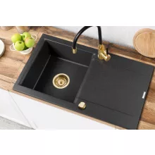   Invena Tesalia egymedencés gránit mosogató széles csepegtetővel 76x44 cm, fekete/arany AZ-01-Z43-B