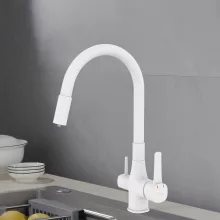 Invena Glamour vízszűrős konyhai csaptelep rugalmas kifolyóval matt fehér színben