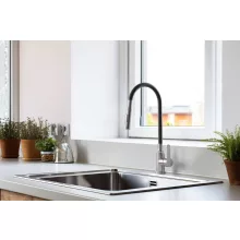 Invena Dalis konyhai csaptelep 2 funkciós flexibilis kifolyócsővel, fekete-inox kivitelben