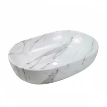   Invena Korfu ovális mosdótál 60x42 cm, csapfurat nélkül, fényes fehér márvány CE-34-701-C