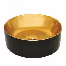   Invena Kos kerek kerámia mosdótál 415 mm, csapfurat nélkül, matt fekete/arany CE-38-027-C