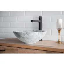   Invena Tinos kerek kerámia mosdótál 395 mm, csapfurat nélkül, szürke márvány CE-43-707-C