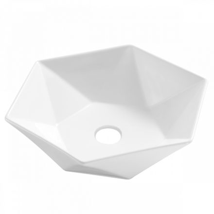 Invena Naksos hatszögletű kerámia mosdótál 465x535 mm, csapfurat nélkül, fényes fehér CE-55-001-C
