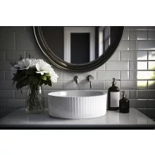   Invena GLAMOUR struktúrált pultra tehető kerek mosdó 36, fényes fehér CE-63-001-C