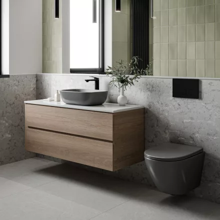 Invena Tavro csendes öblítésű fali kerámia WC csésze Soft-Close és könnyen levehető ülőkével, matt szürke kivitelben.