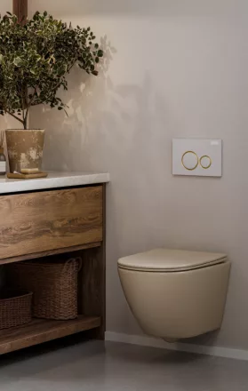 Invena Tavro csendes öblítésű fali kerámia WC csésze Soft-Close és könnyen levehető ülőkével, matt cappuccino kivitelben.